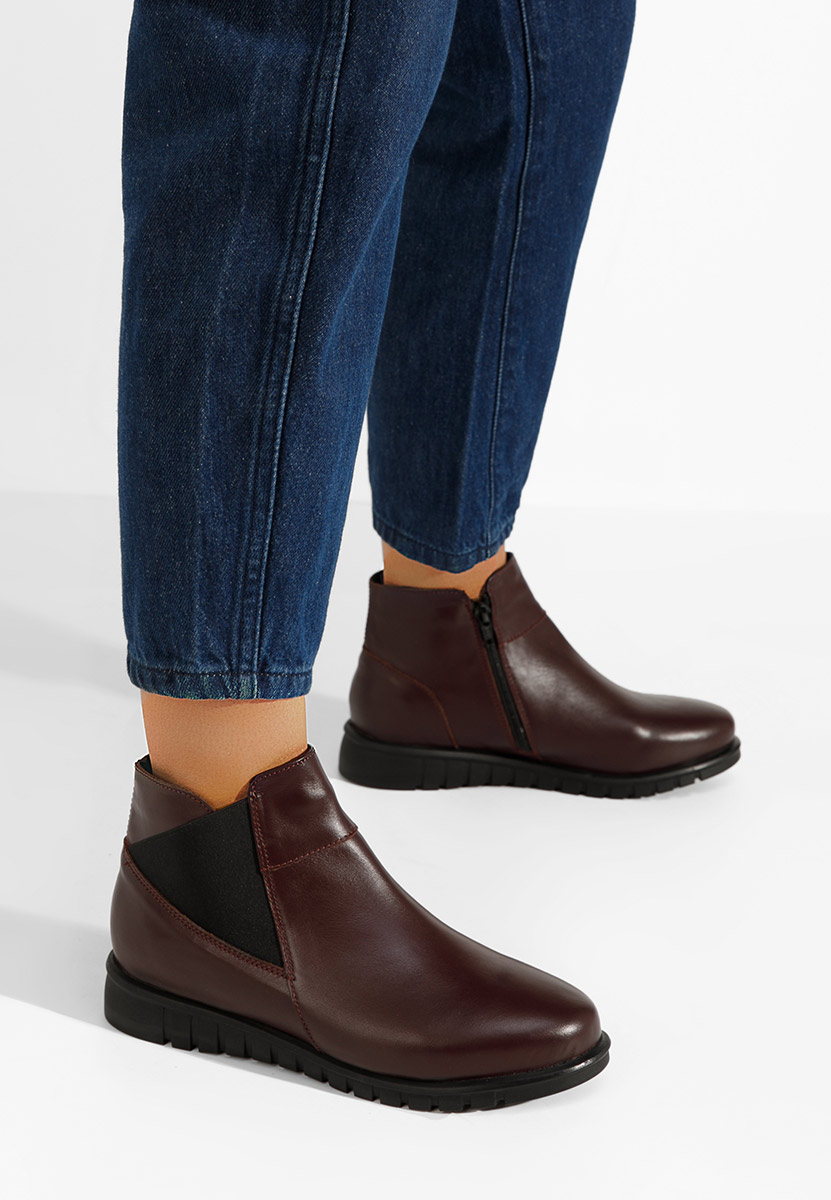 Bordowe botki damskie skórzane Kiesa