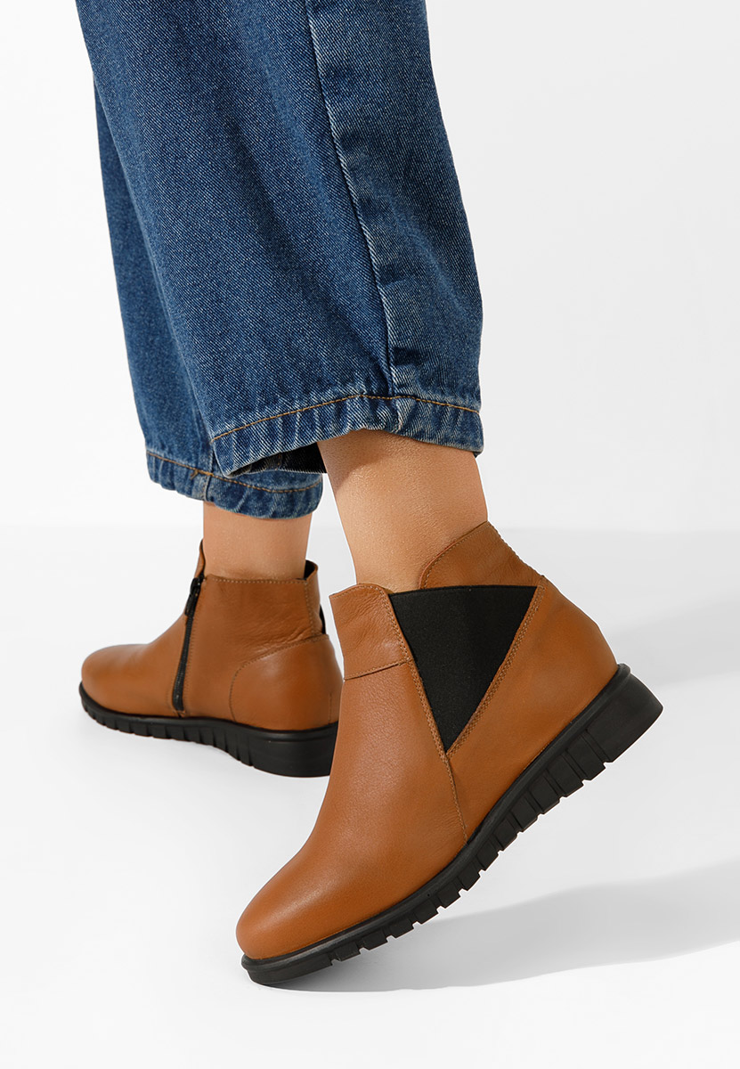 Camelowe botki damskie skórzane Kiesa