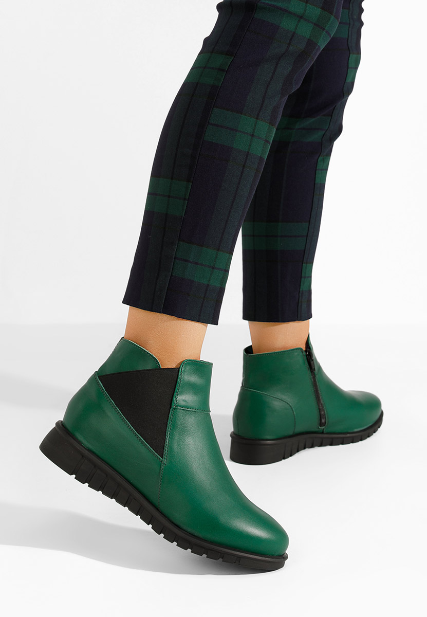 Zielone botki damskie skórzane Kiesa