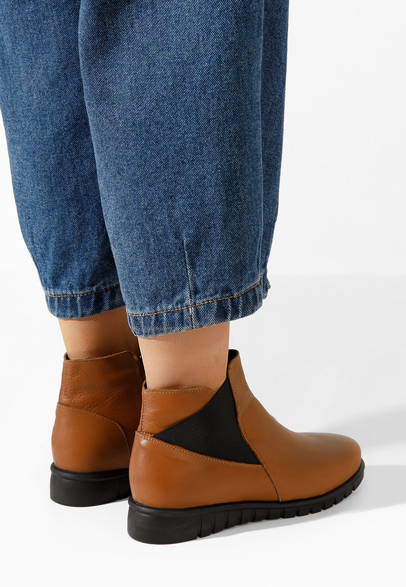 Camelowe botki damskie skórzane Kiesa