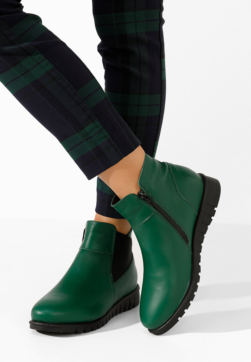 Zielone botki damskie skórzane Kiesa