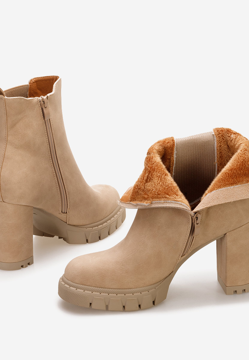 Khaki botki na słupku Veloria