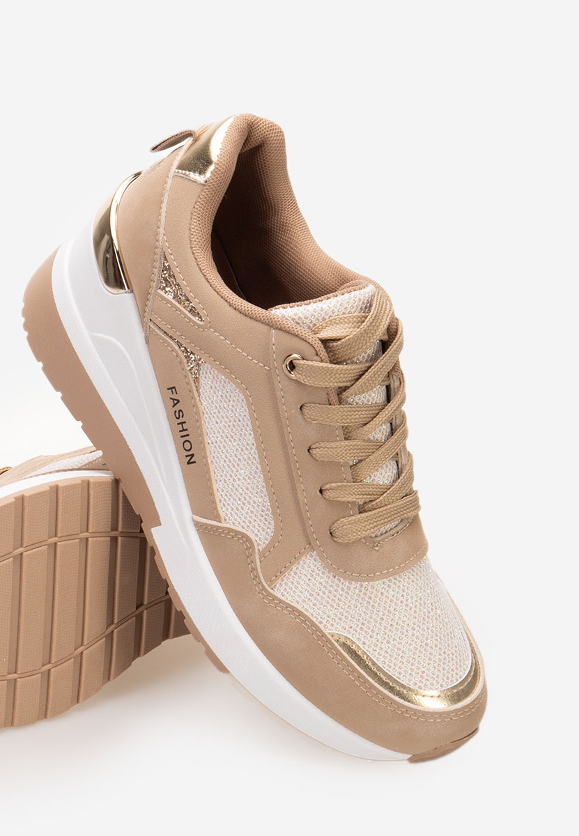 Khaki sneakersy na koturnie Setora