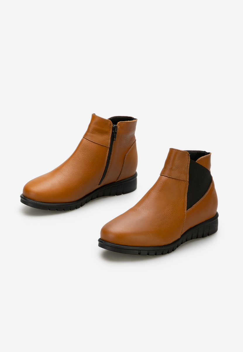 Camelowe botki damskie skórzane Kiesa