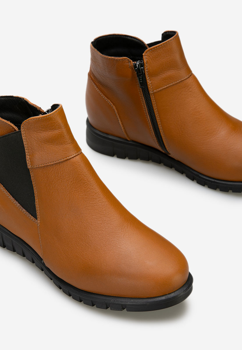 Camelowe botki damskie skórzane Kiesa