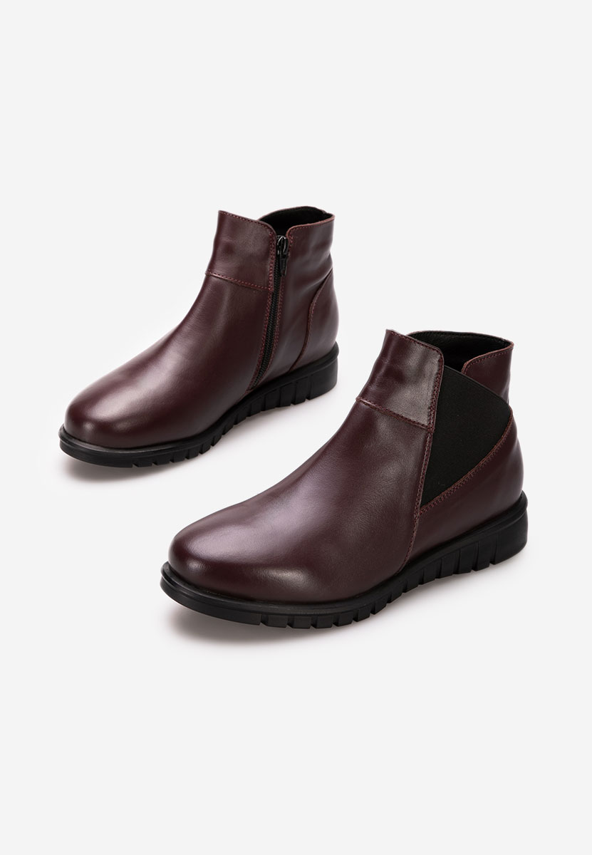Bordowe botki damskie skórzane Kiesa