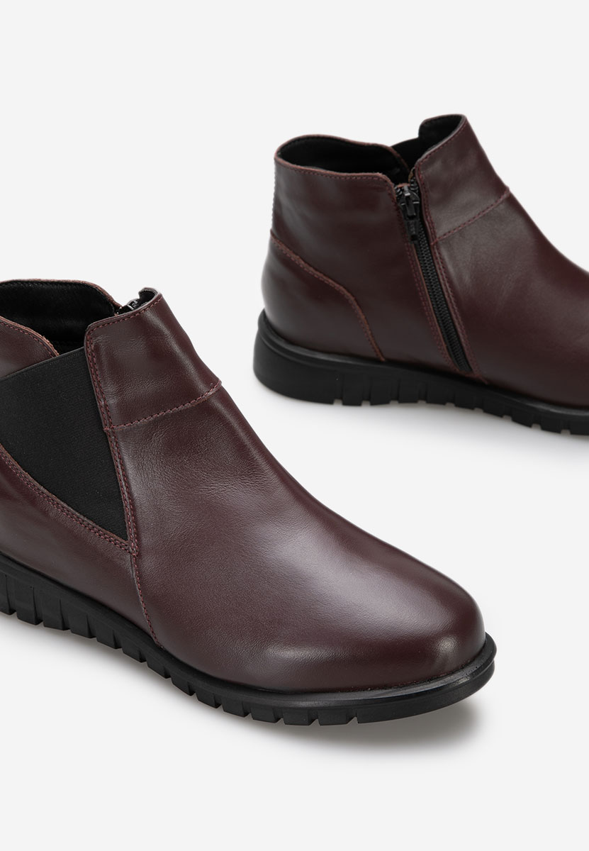 Bordowe botki damskie skórzane Kiesa