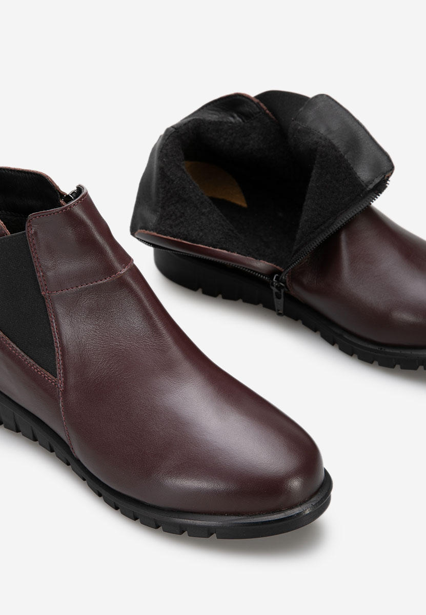 Bordowe botki damskie skórzane Kiesa