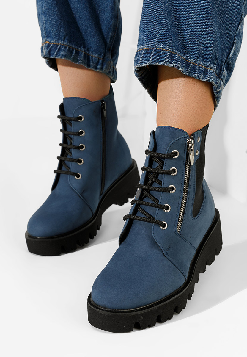 Granatowe botki damskie skórzane Welsa V2