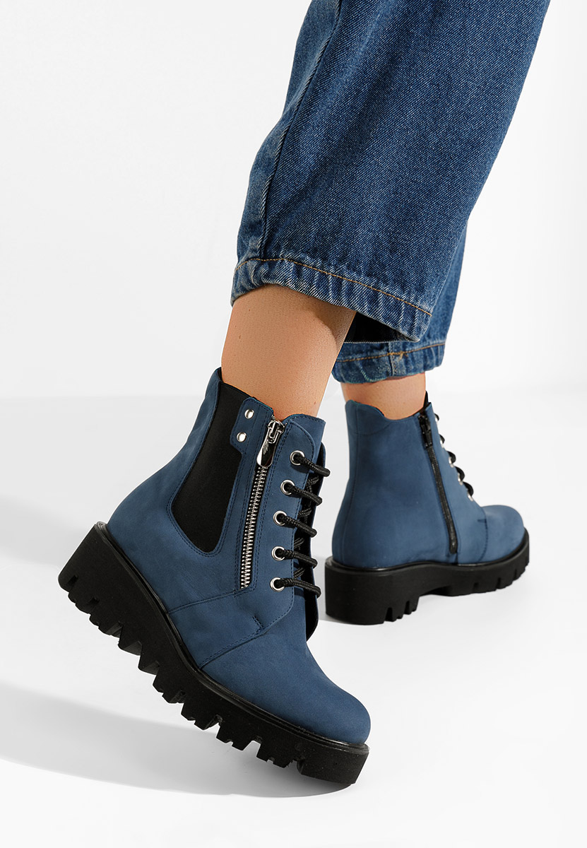 Granatowe botki damskie skórzane Welsa V2