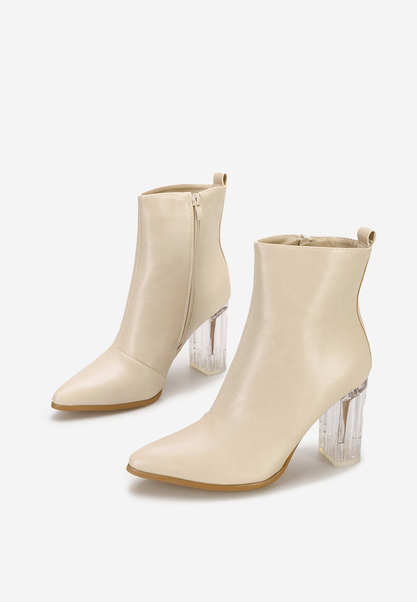 Beżowe botki na słupku Arilea