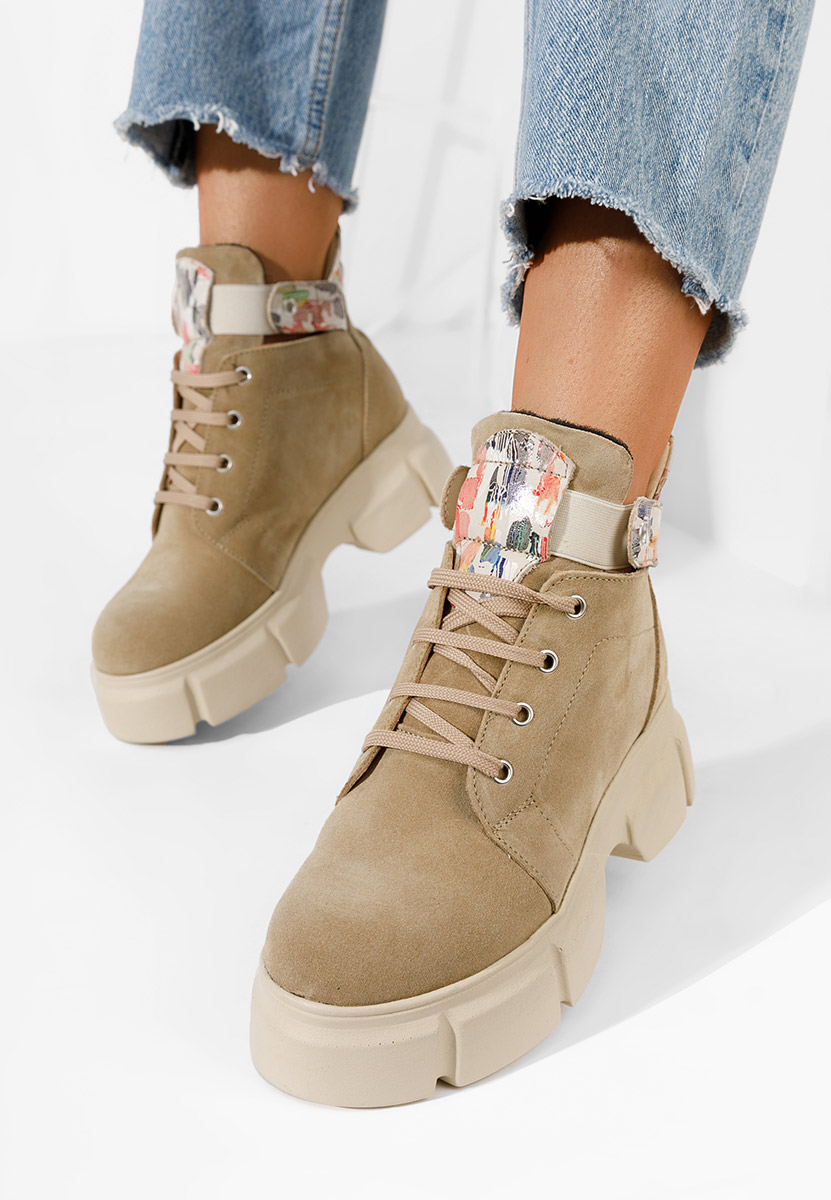 Beżowe botki damskie skórzane Saeva V2