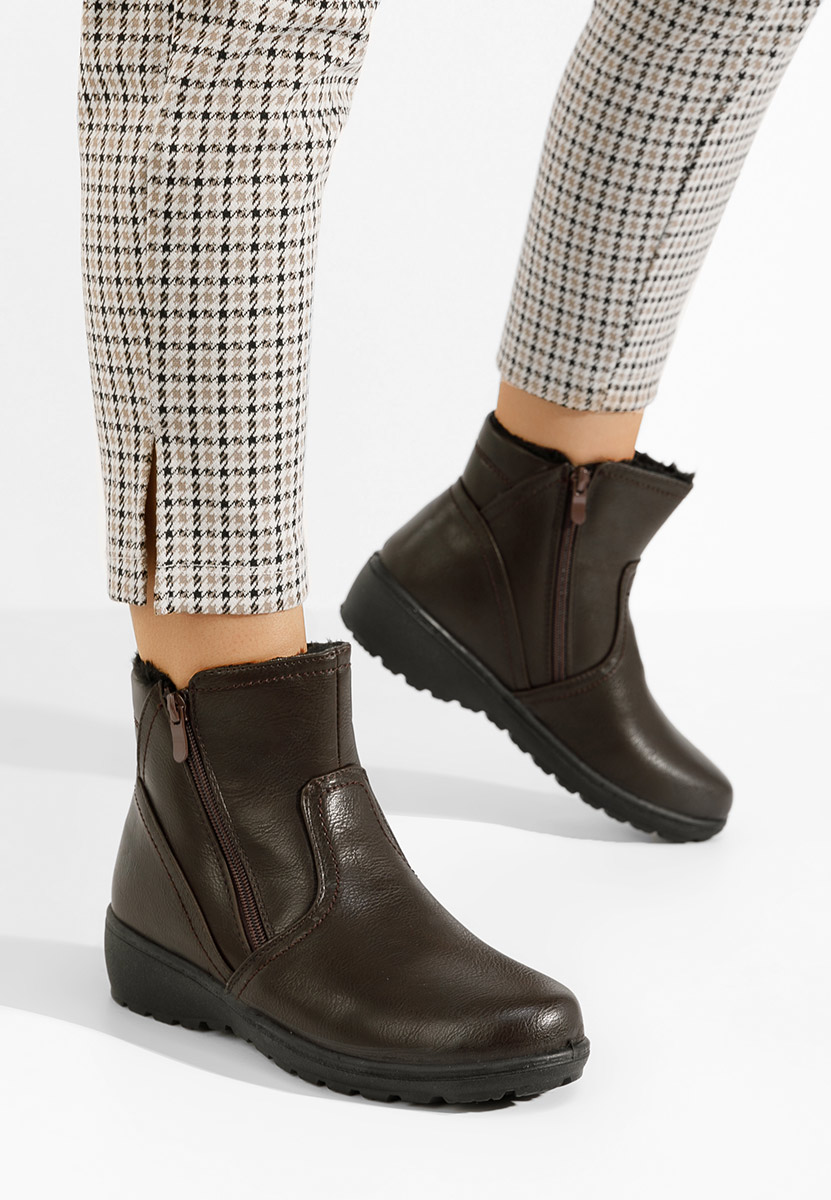 Brązowe botki damskie ocieplane Lesara