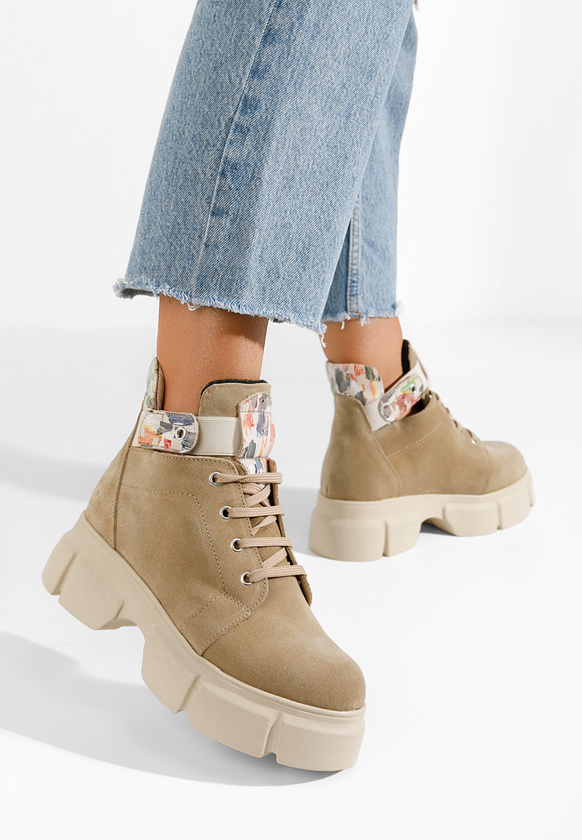 Beżowe botki damskie skórzane Saeva V2