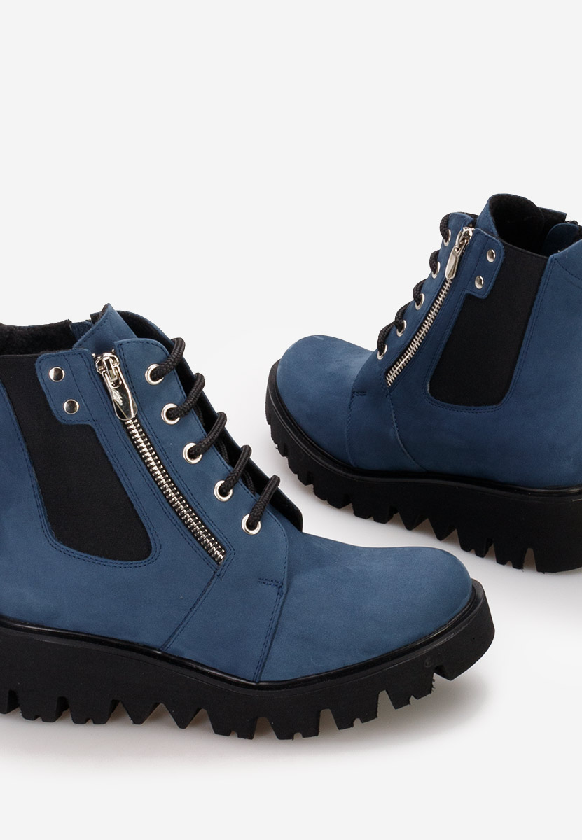 Granatowe botki damskie skórzane Welsa V2