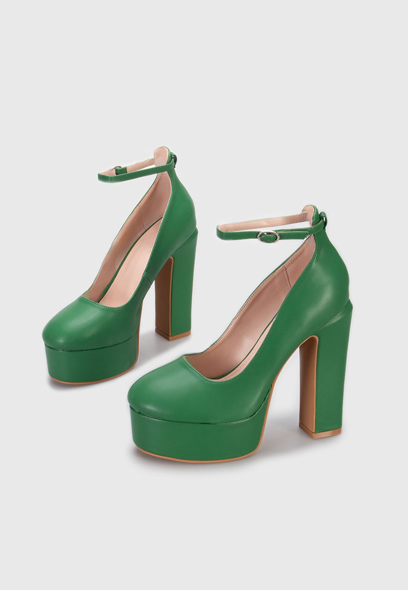 Zielone czółenka na słupku i platformie Matea V4