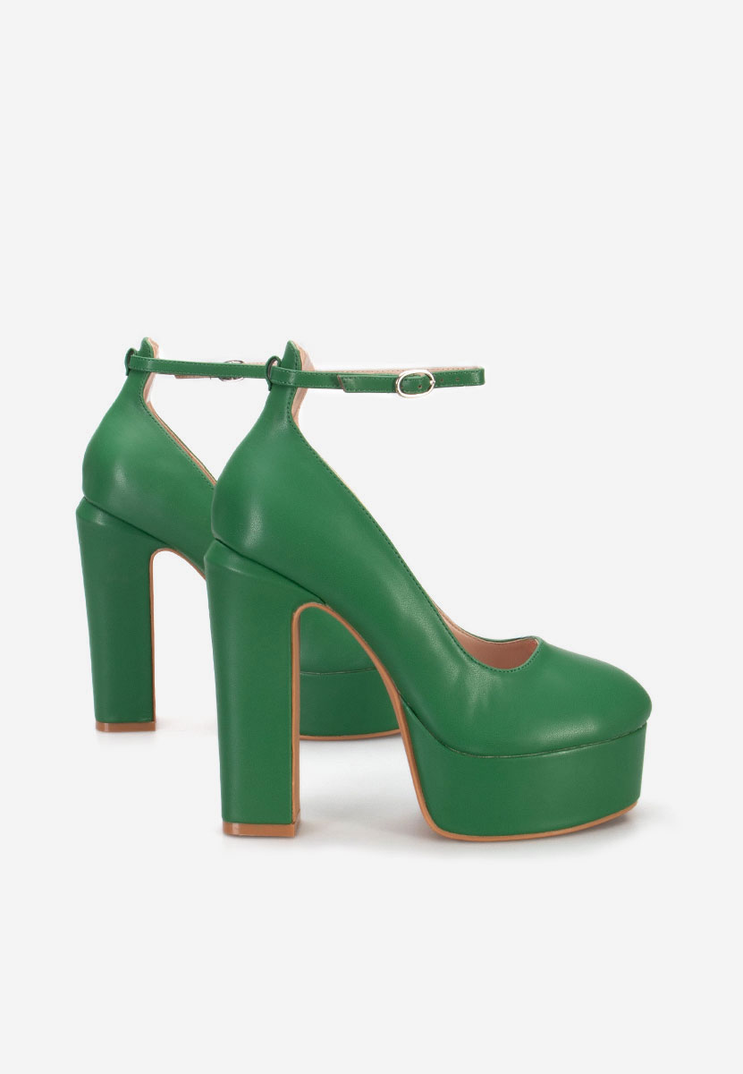 Zielone czółenka na słupku i platformie Matea V4