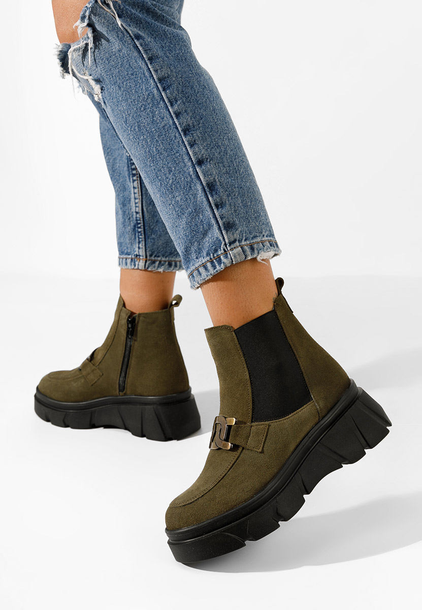 Khaki botki damskie skórzane Abida V2
