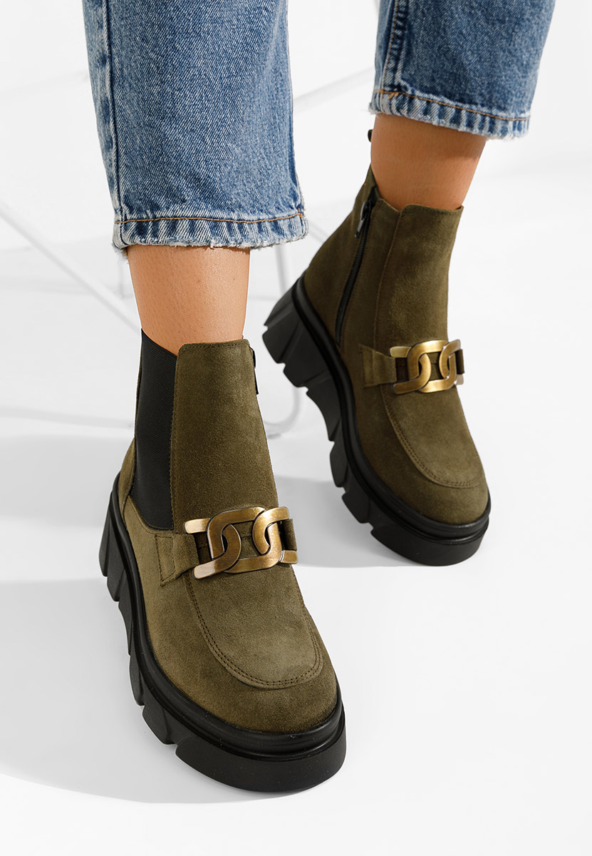 Khaki botki damskie skórzane Abida V2