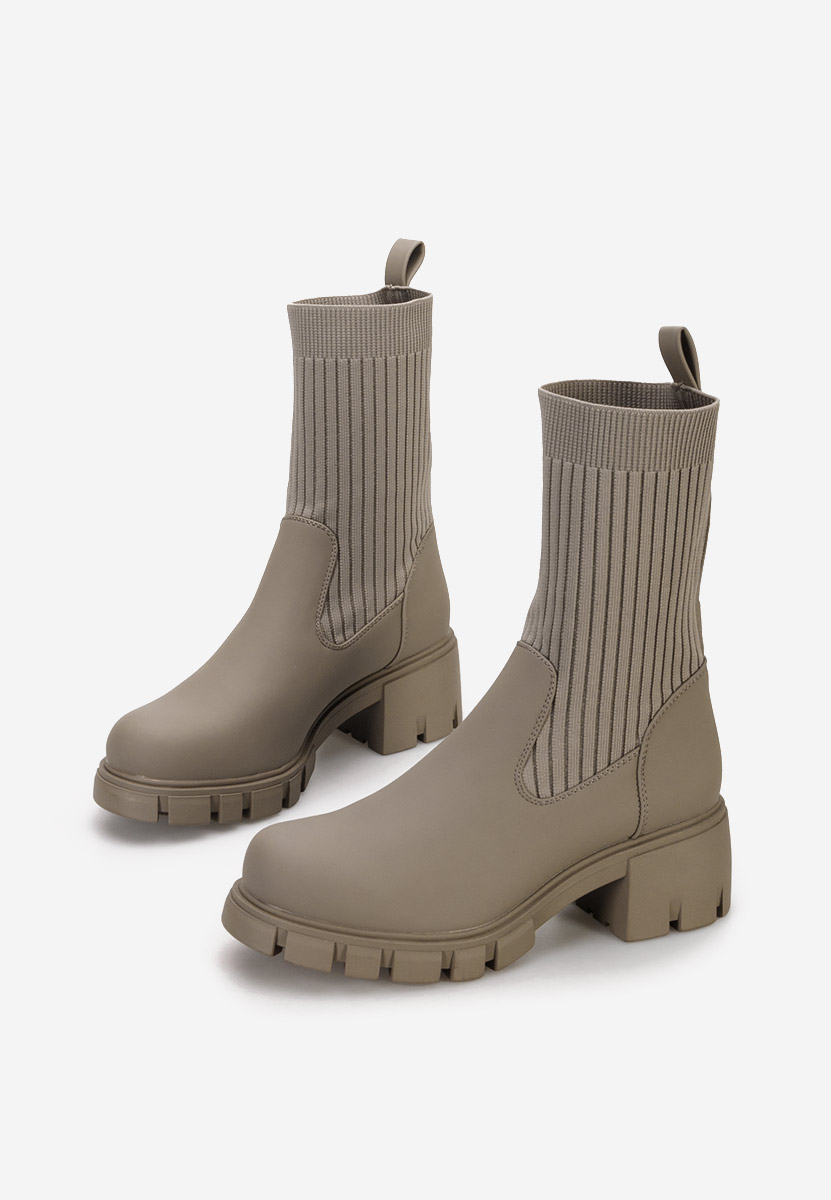 Khaki botki płaskie z elastyczną cholewką Serada