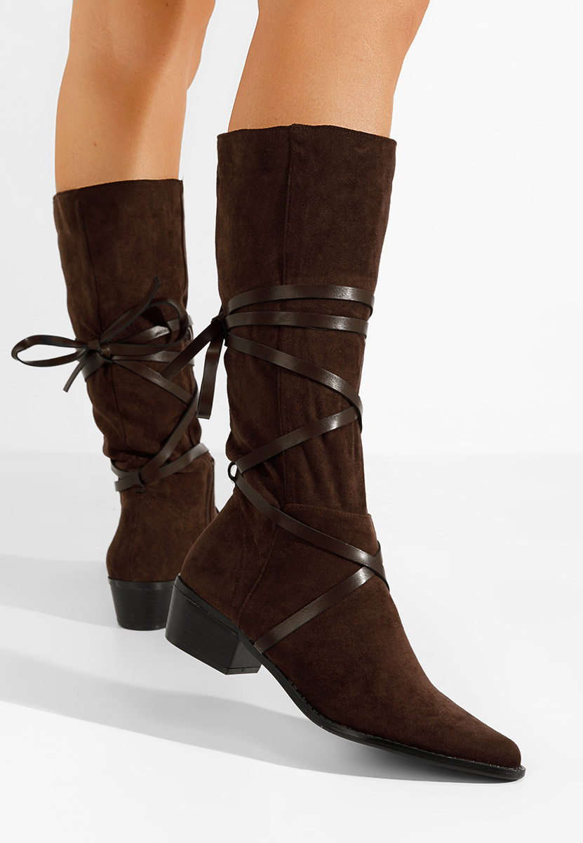 Brązowe kozaki płaskie Raizza