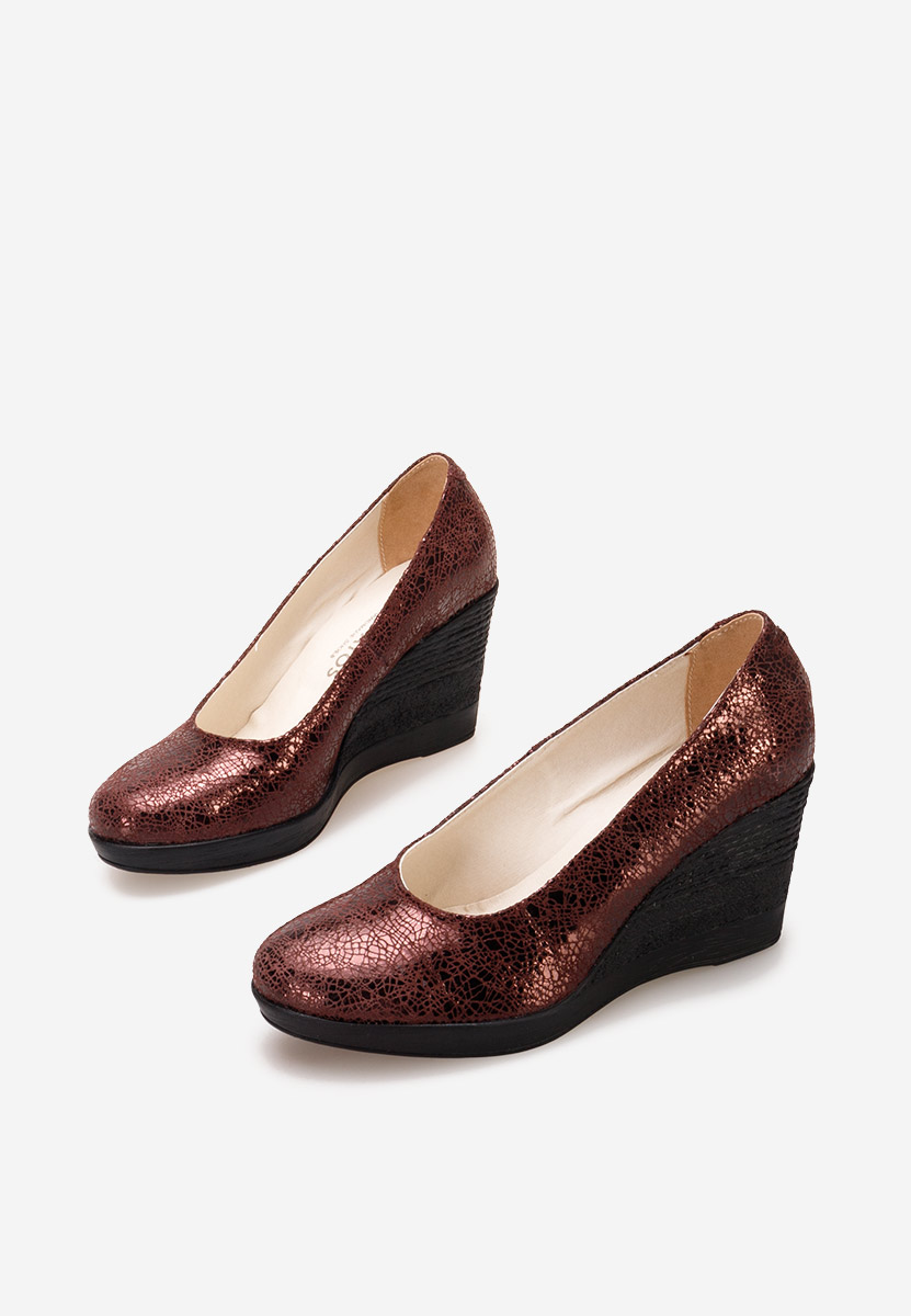 Bordowe czółenka na koturnie Zolia