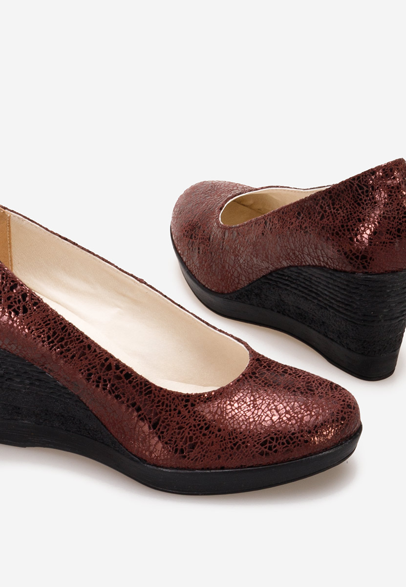 Bordowe czółenka na koturnie Zolia