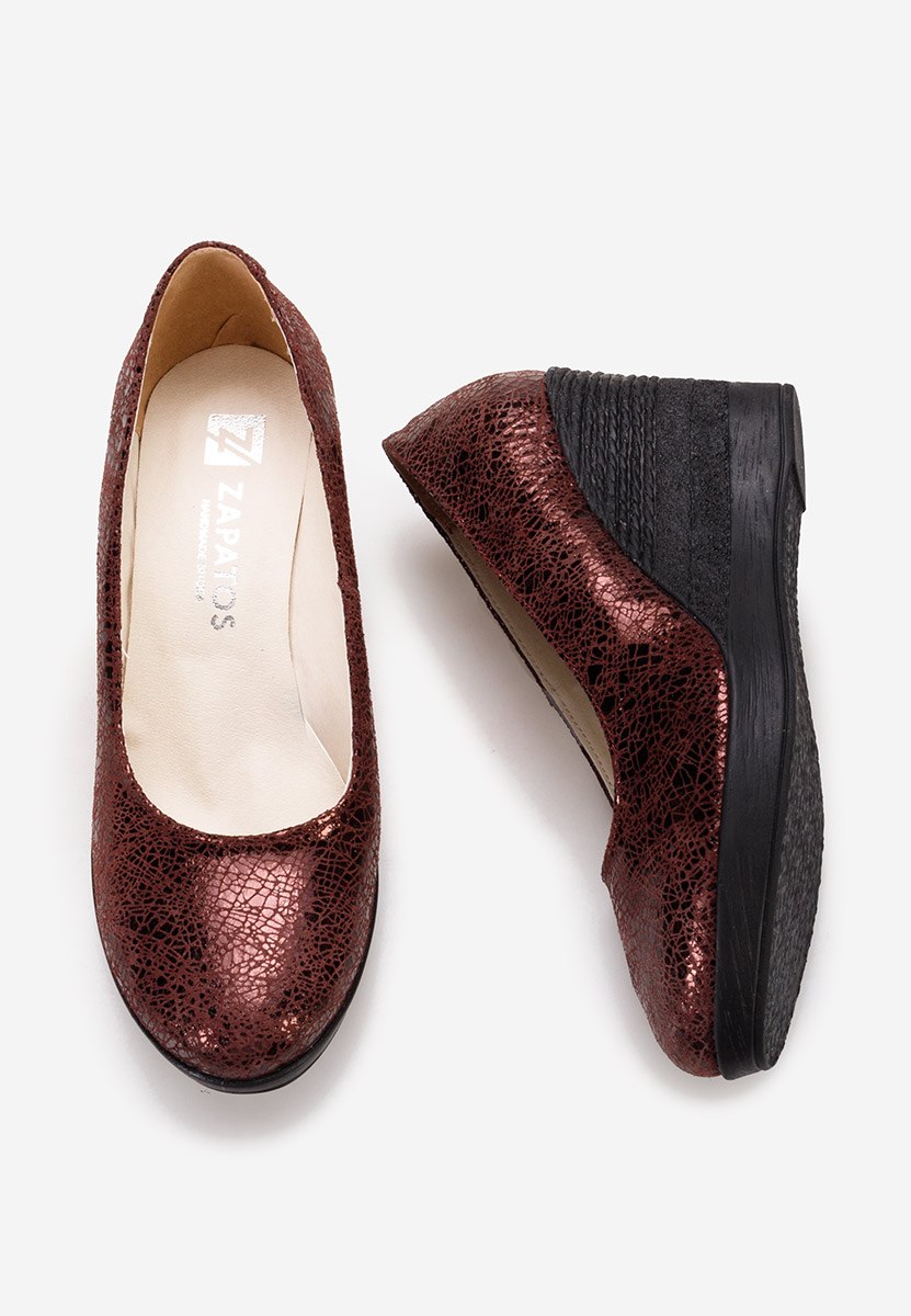 Bordowe czółenka na koturnie Zolia