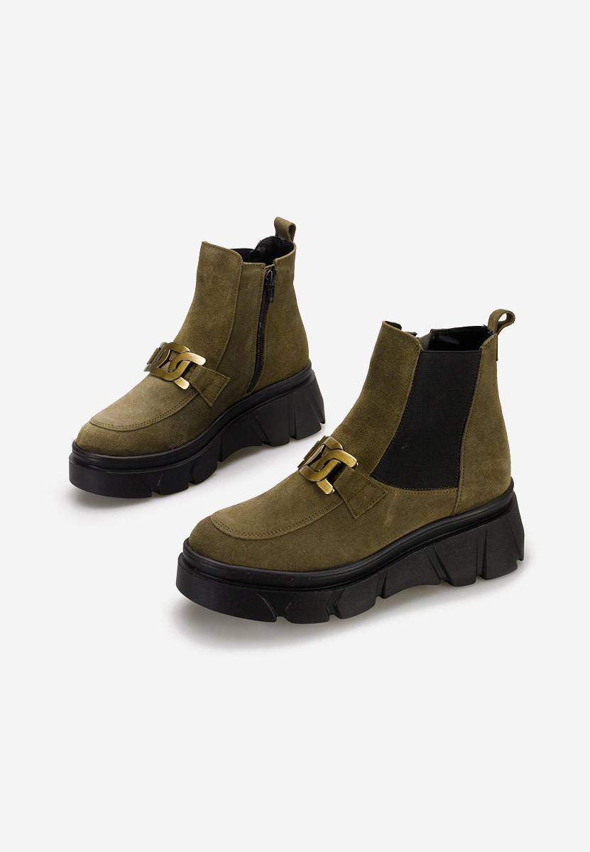 Khaki botki damskie skórzane Abida V2