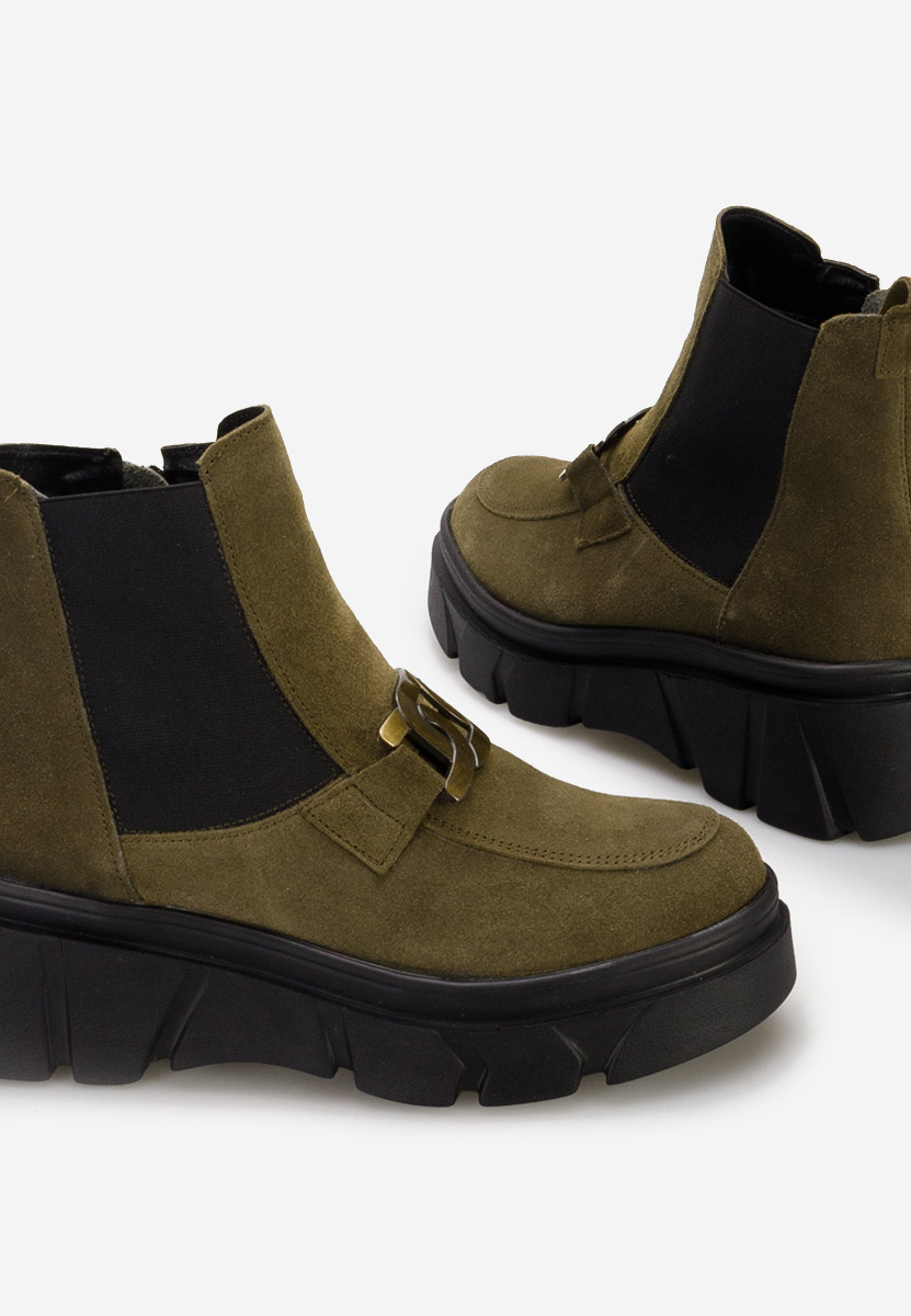 Khaki botki damskie skórzane Abida V2