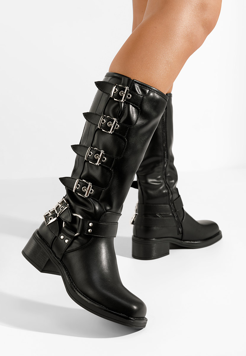 Czarne kozaki na słupku Silvira