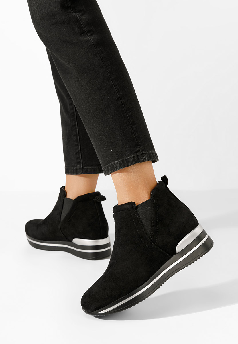 Czarne sneakersy damskie na koturnie Sanera