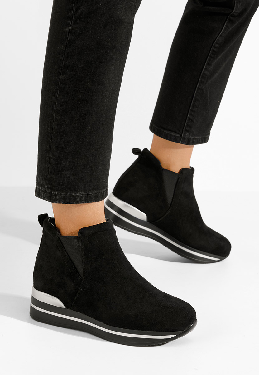 Czarne sneakersy damskie na koturnie Sanera