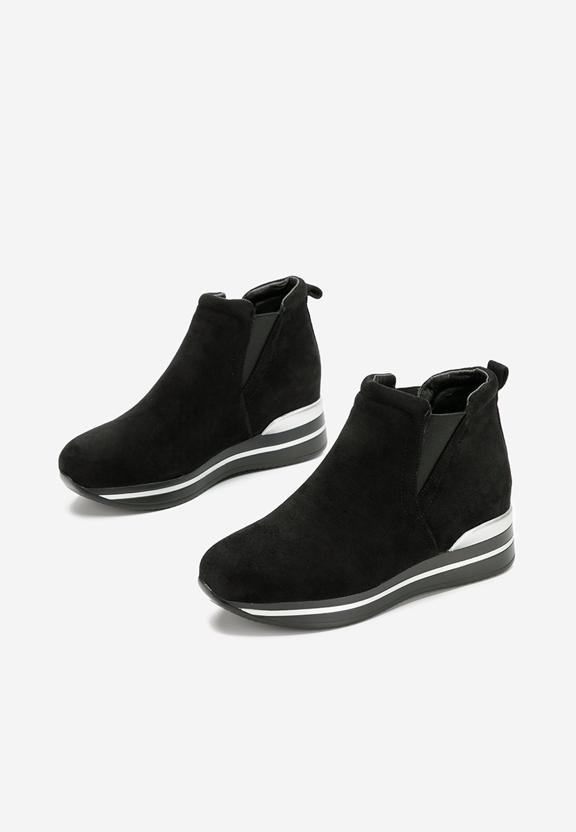 Czarne sneakersy damskie na koturnie Sanera