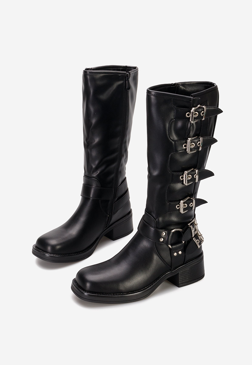 Czarne kozaki na słupku Silvira