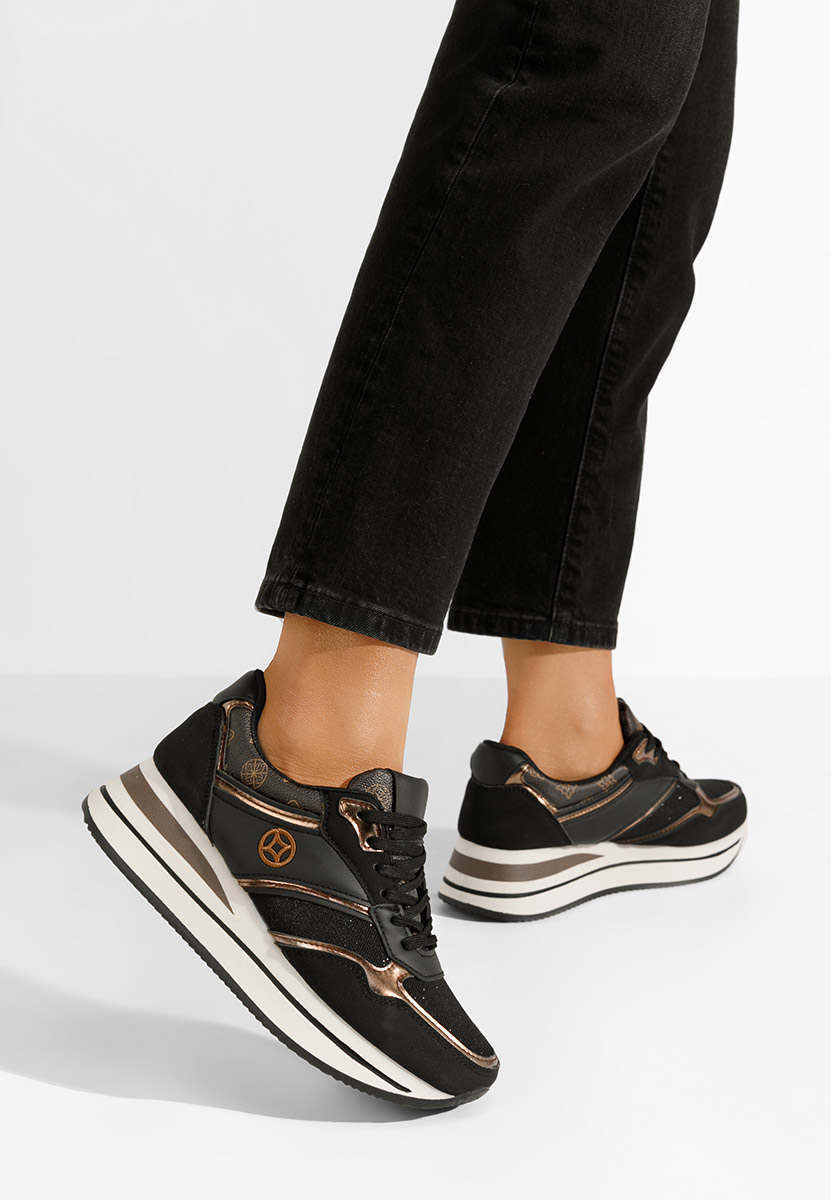 Czarne sneakersy na platformie Releh