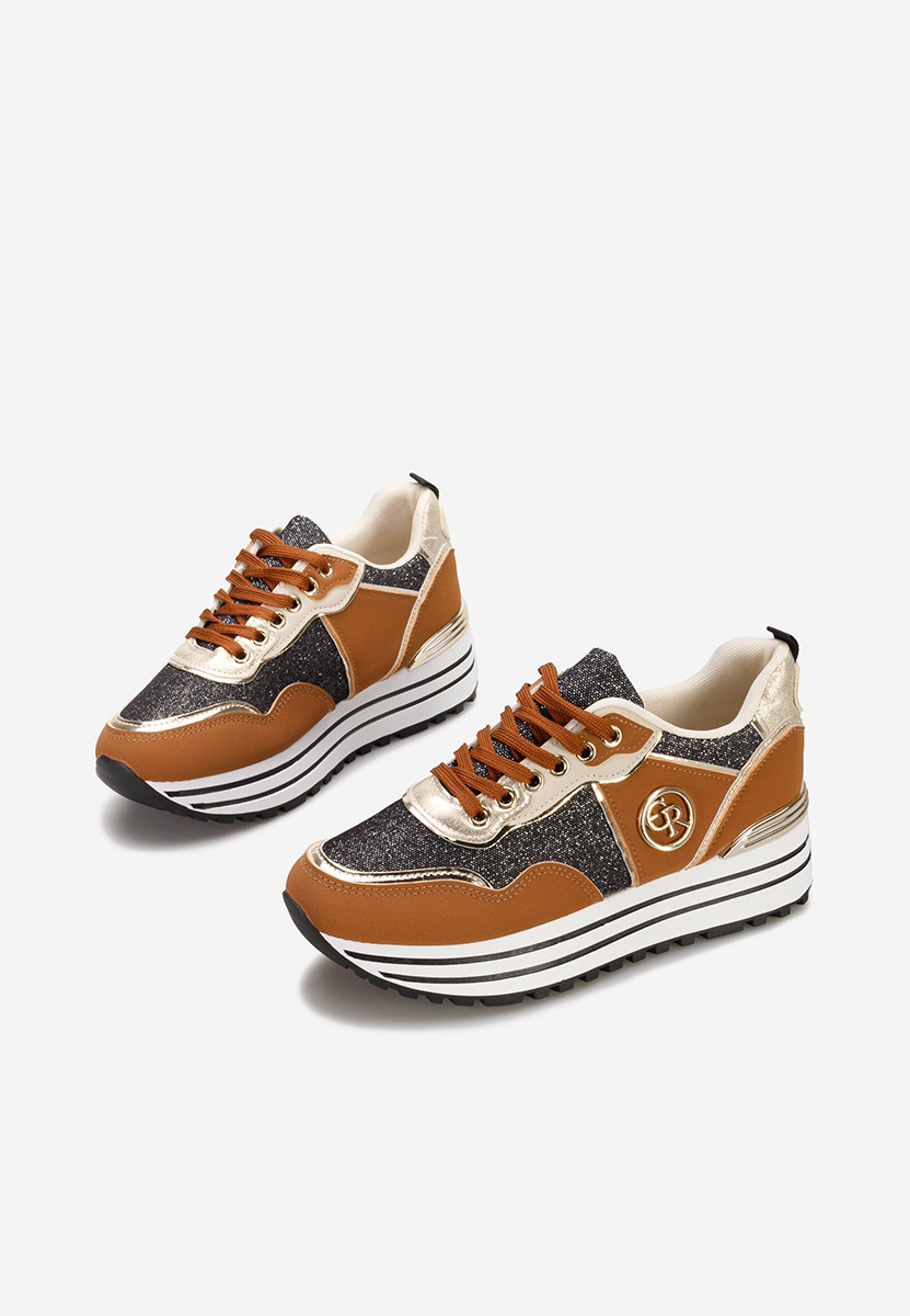 Camelowe sneakersy na platformie Eranova