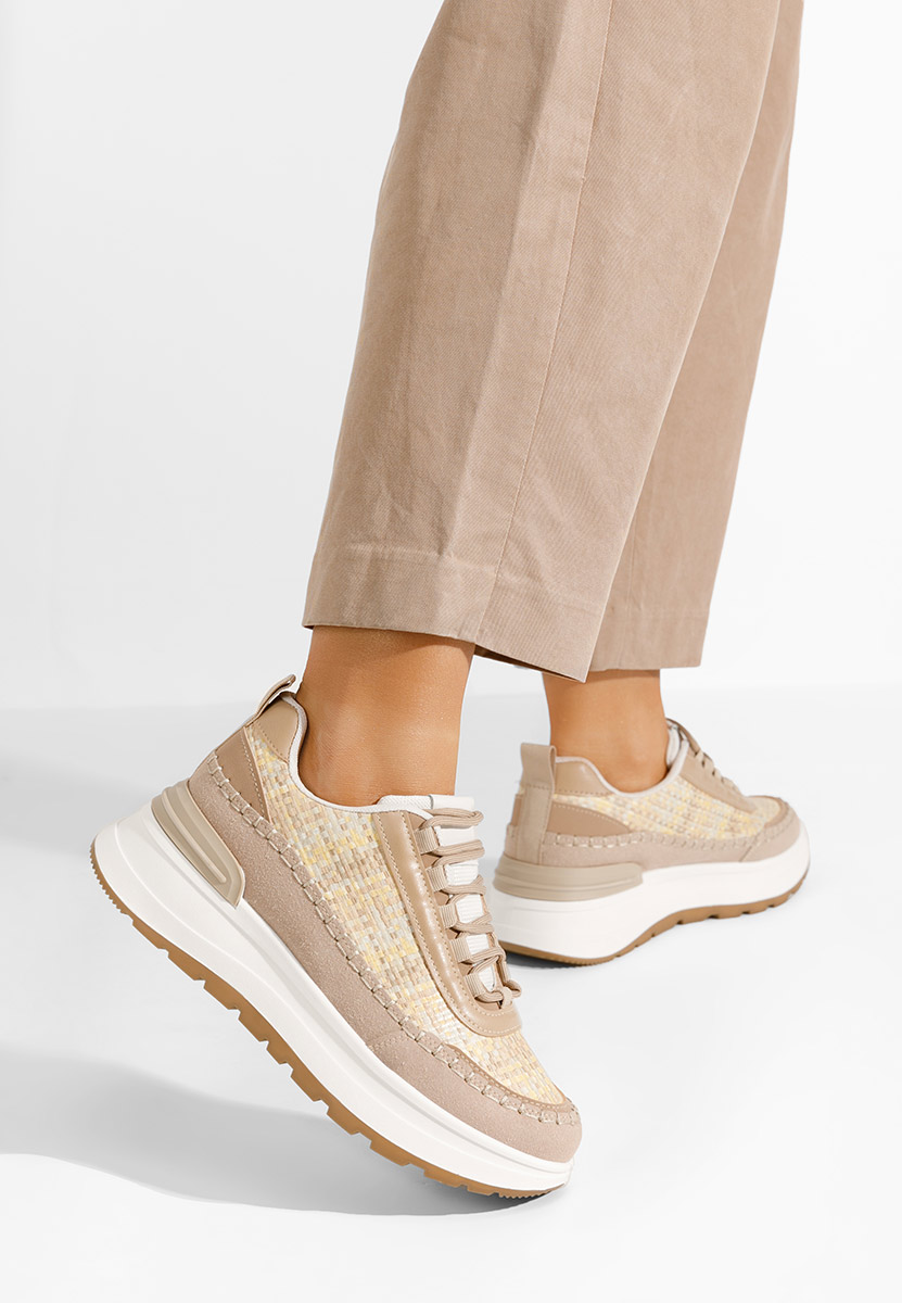 Khaki sneakersy na platformie Ellana