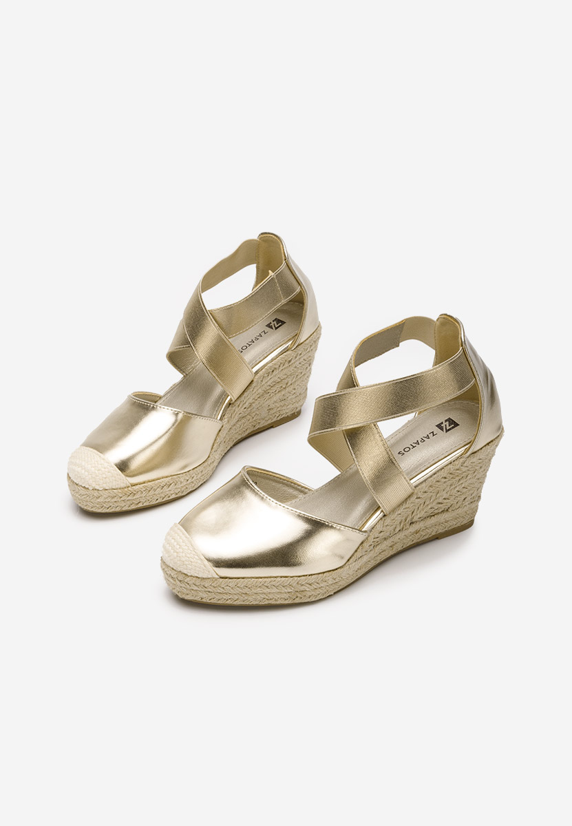 Złote sandały na koturnie Rosaria
