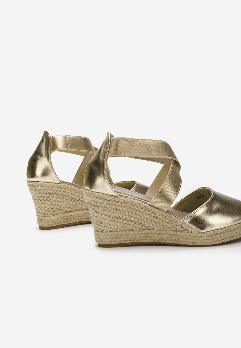 Złote sandały na koturnie Rosaria