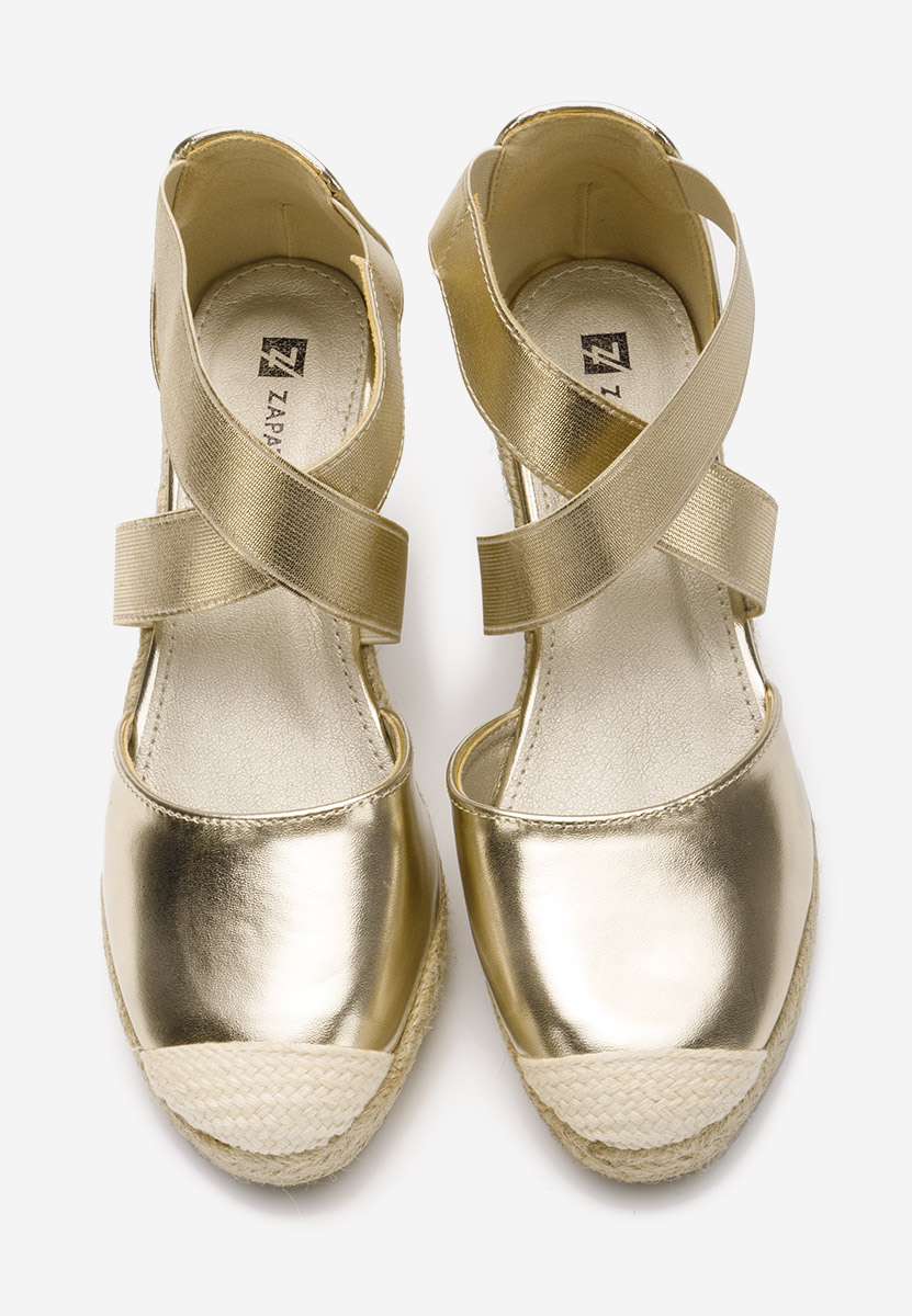 Złote sandały na koturnie Rosaria