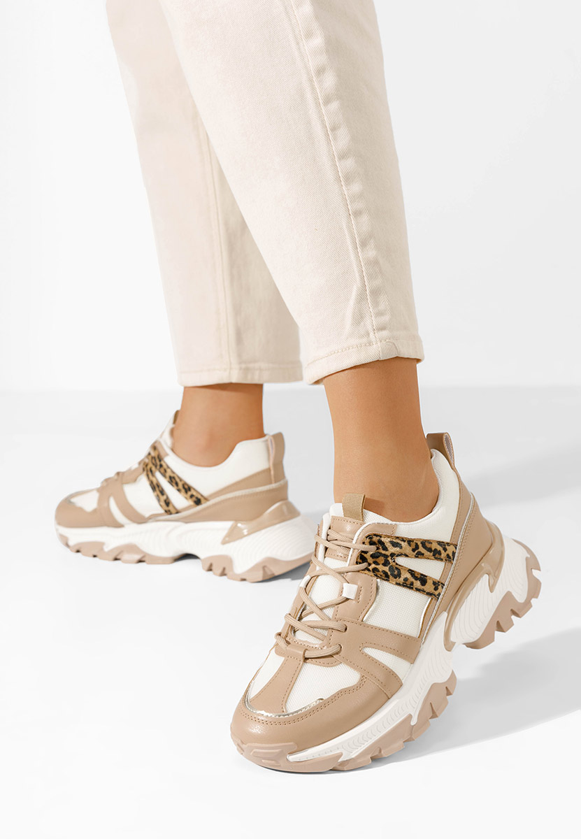 Khaki sneakersy damskie na koturnie Alonna