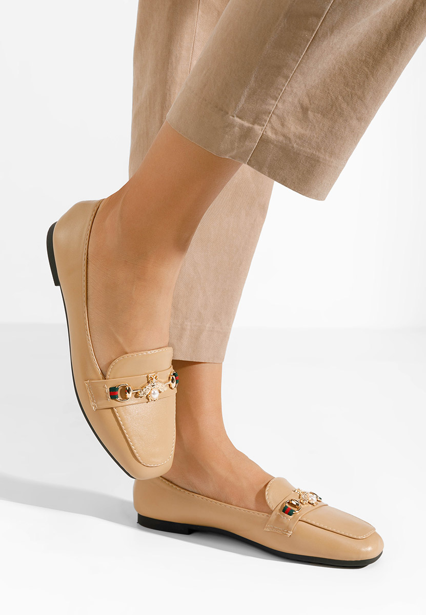 Khaki eleganckie mokasyny damskie Tamera