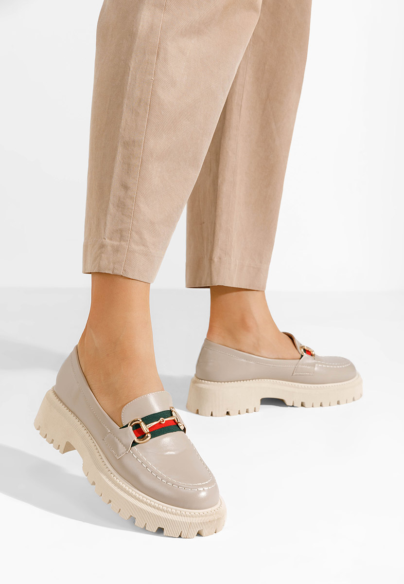 Khaki mokasyny na grubej podeszwie Hindira