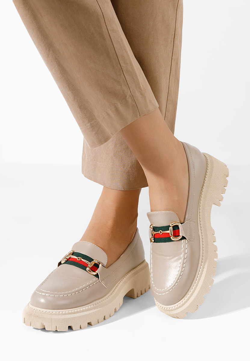 Khaki mokasyny na grubej podeszwie Hindira