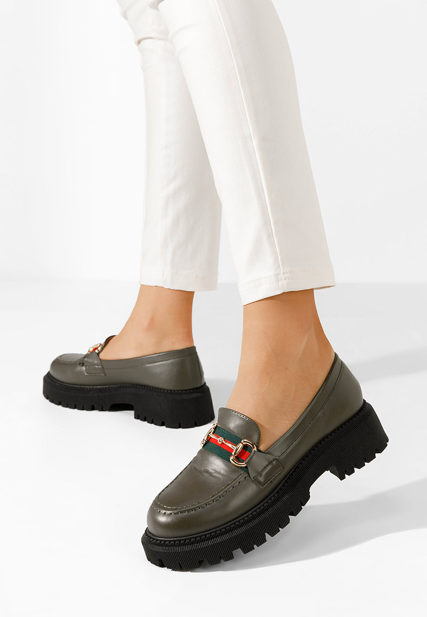 Khaki mokasyny na grubej podeszwie Hindira V2