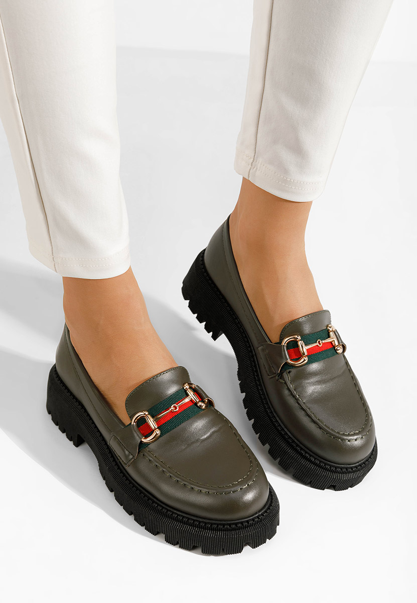 Khaki mokasyny na grubej podeszwie Hindira V2