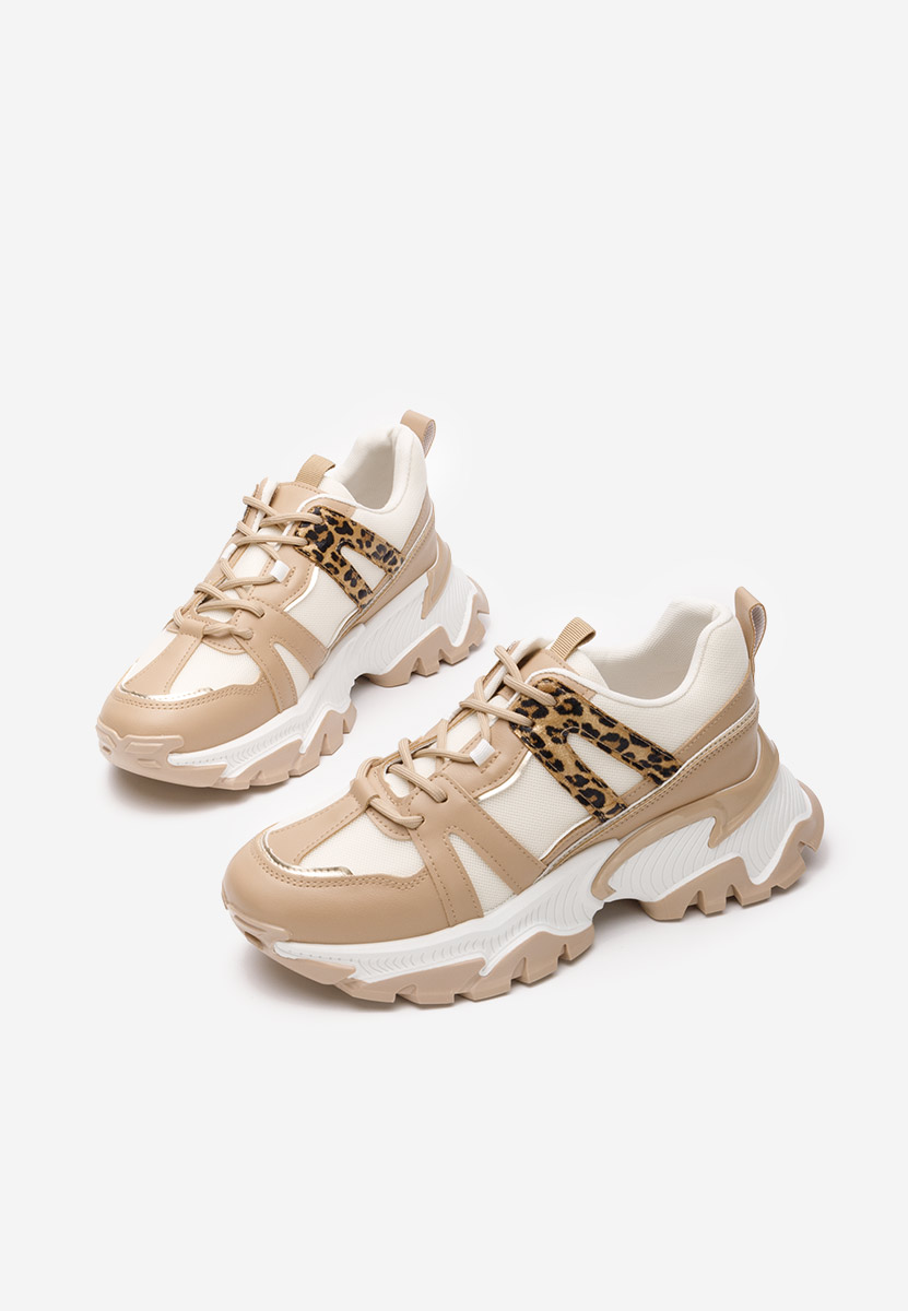 Khaki sneakersy damskie na koturnie Alonna