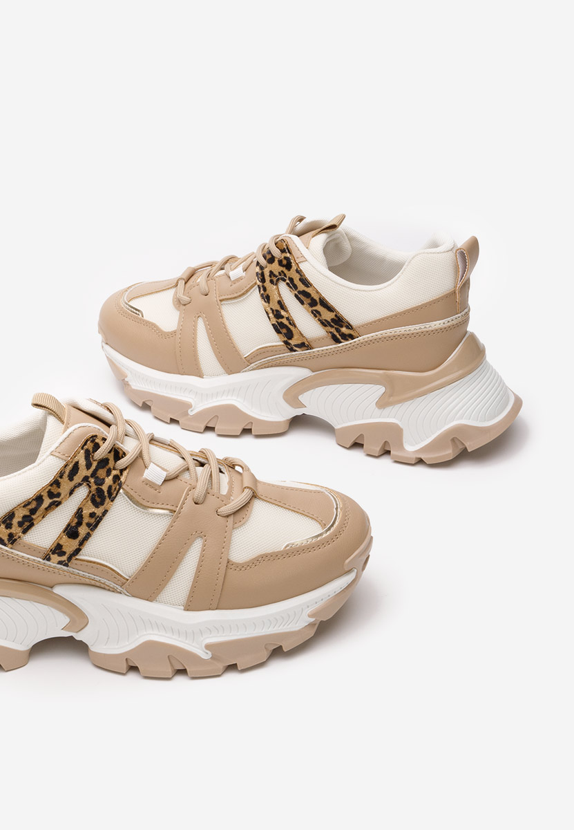 Khaki sneakersy damskie na koturnie Alonna