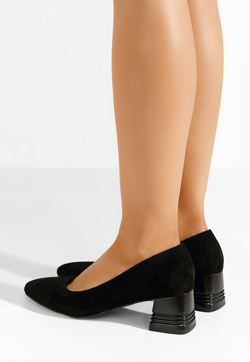 Czarne czółenka na słupku skórzane Fadicia V2